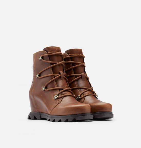 Sorel Women\'s Joan Of Arctic™ Wedge III Lace Bootie - Hazelnut Leather, Blackened Brown