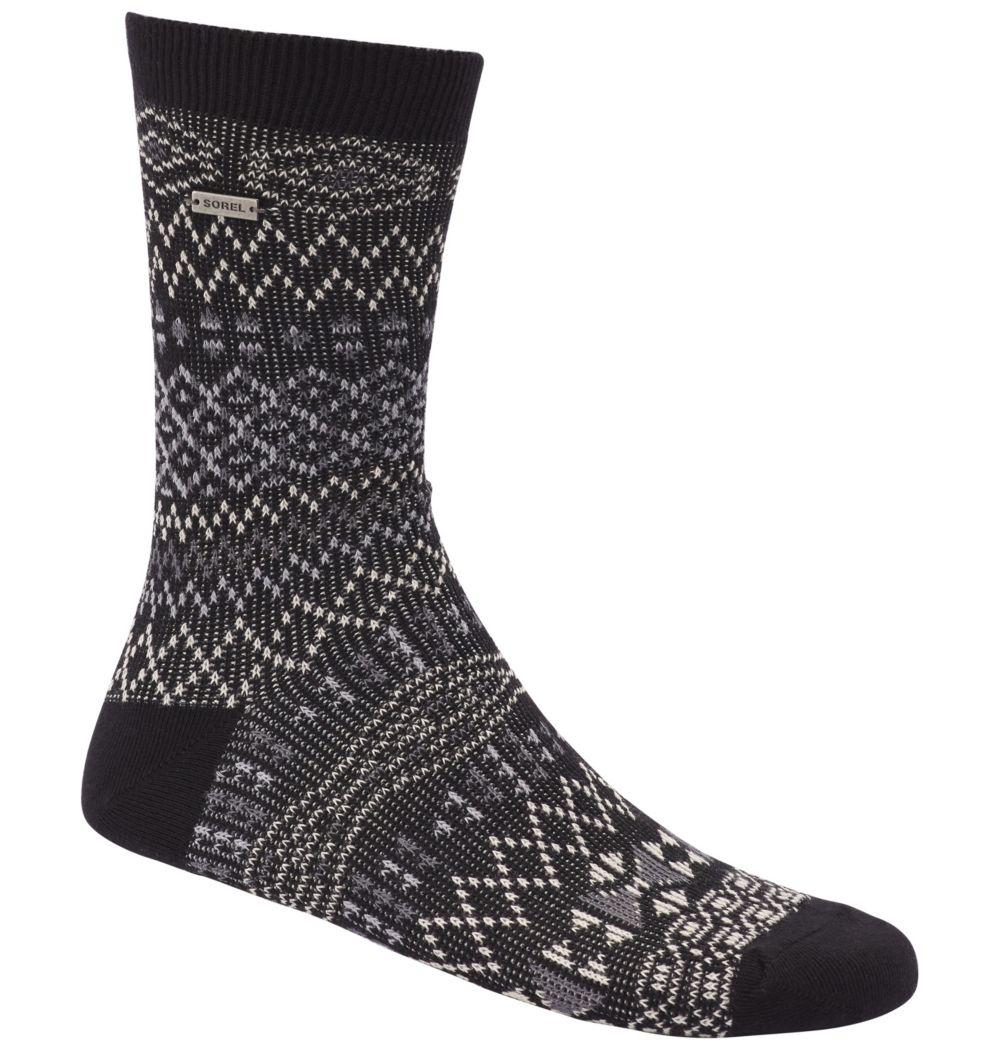 Sorel Women's Cotton Jacquard Pattern Crew Socks - Black