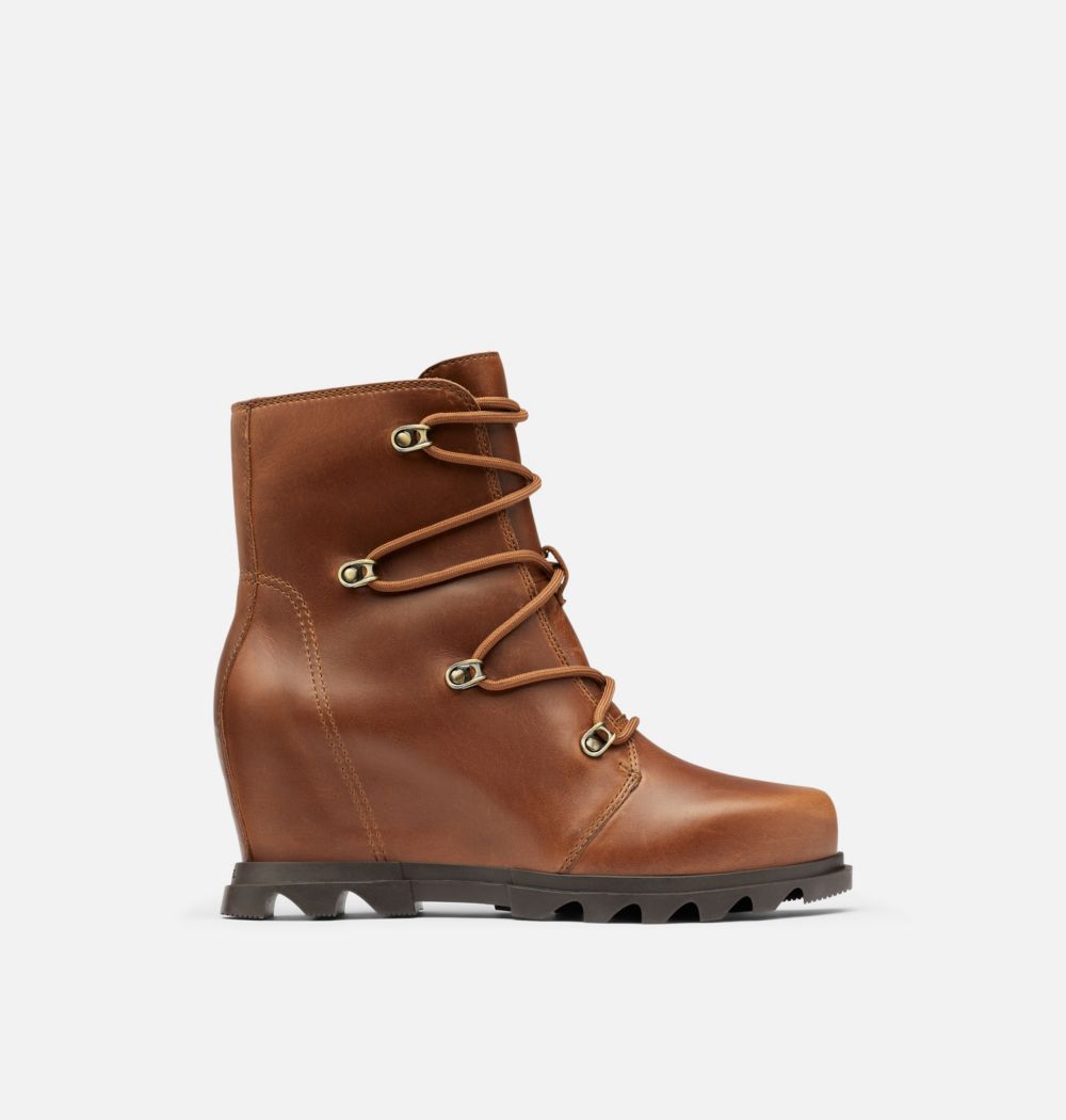 Sorel Women's Joan Of Arctic™ Wedge III Lace Bootie - Hazelnut Leather, Blackened Brown