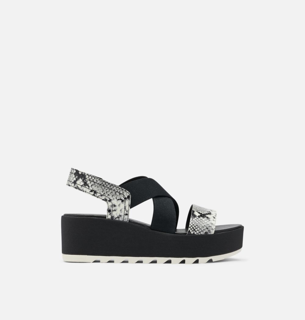 Sorel Women's Cameron™ Flatform Slingback Wedge Sandal - Snake, Black